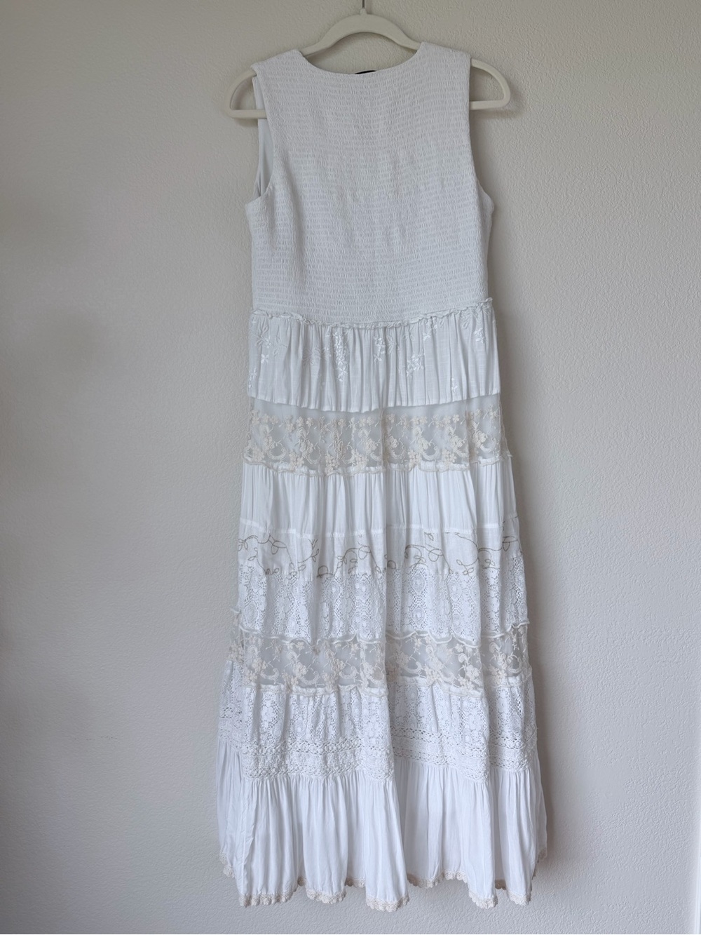 Coldwater Creek White Cotton Linen Lace Tiered Maxi Dress Petite Medium PM - Picture 3 of 16